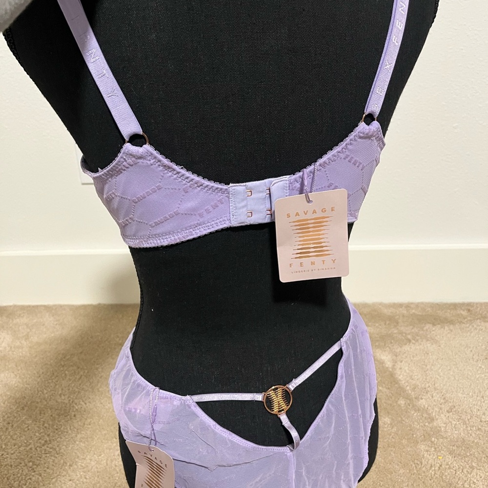 Savage X Fenty Lavender Flocked Logo Unlined Lace Bra Set